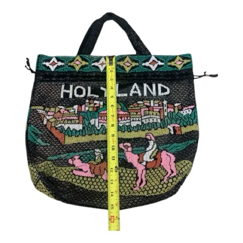 VTG‎ Multi-Color Fully Beaded Holy Land Drawstring Vacation Tote
